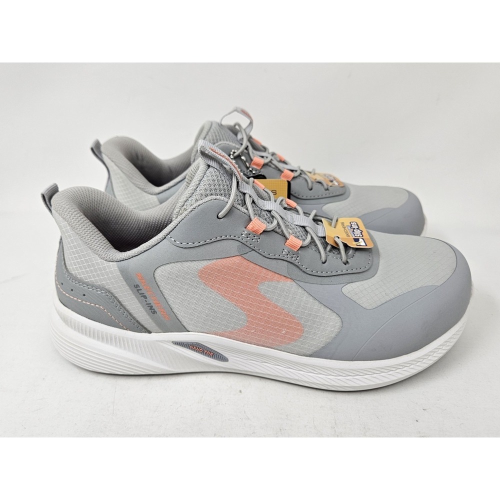 Skechers Work Carbix Yunia Slip-In Work Shoes Gray/Coral Women's Sz‎ 8 NEW/BLEM